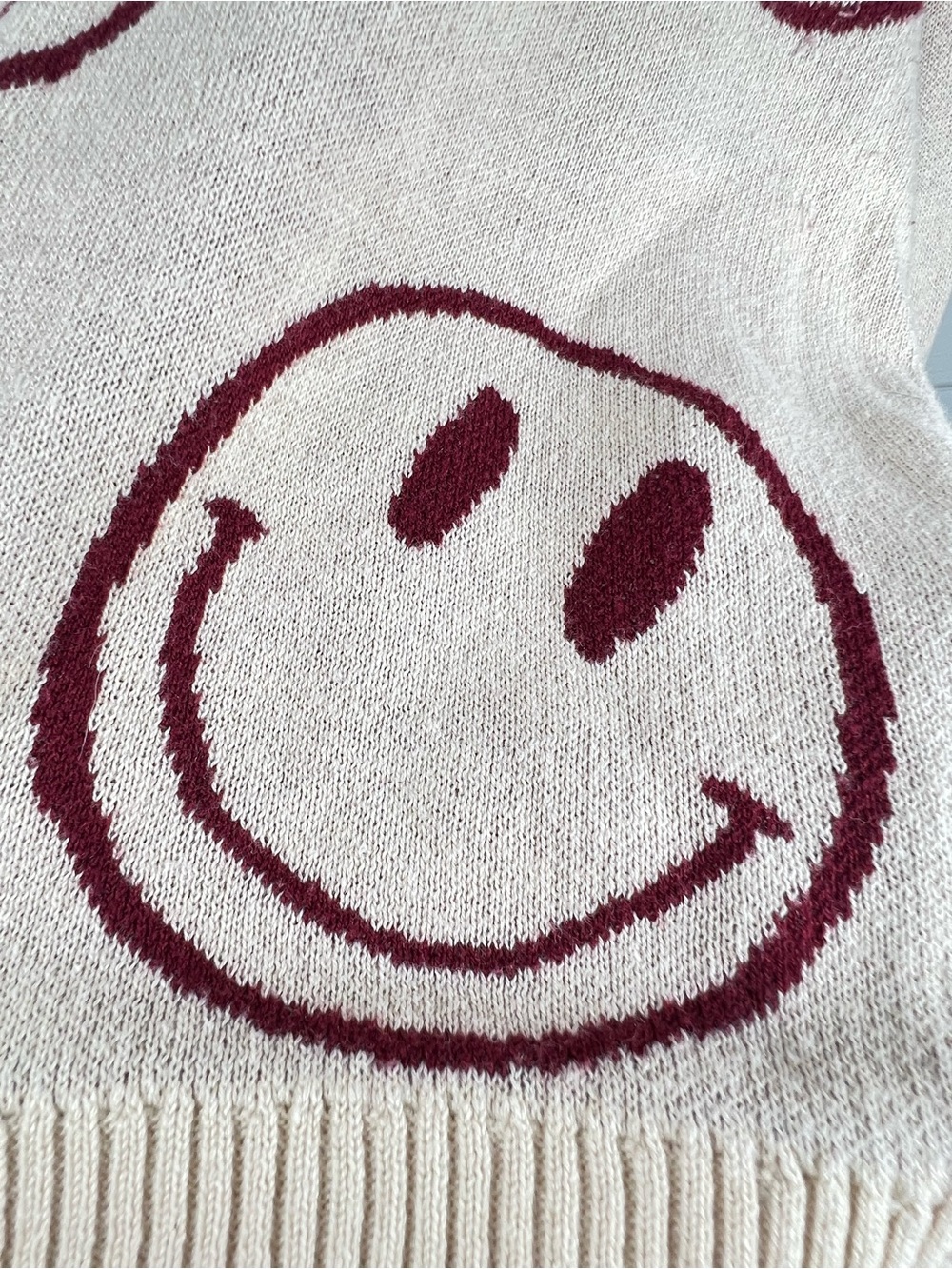 Nikka K Cream W/Burgundy Knit Smiley Face Mock Neck Sweater Hippie Junior Sz XL - Picture 3 of 5